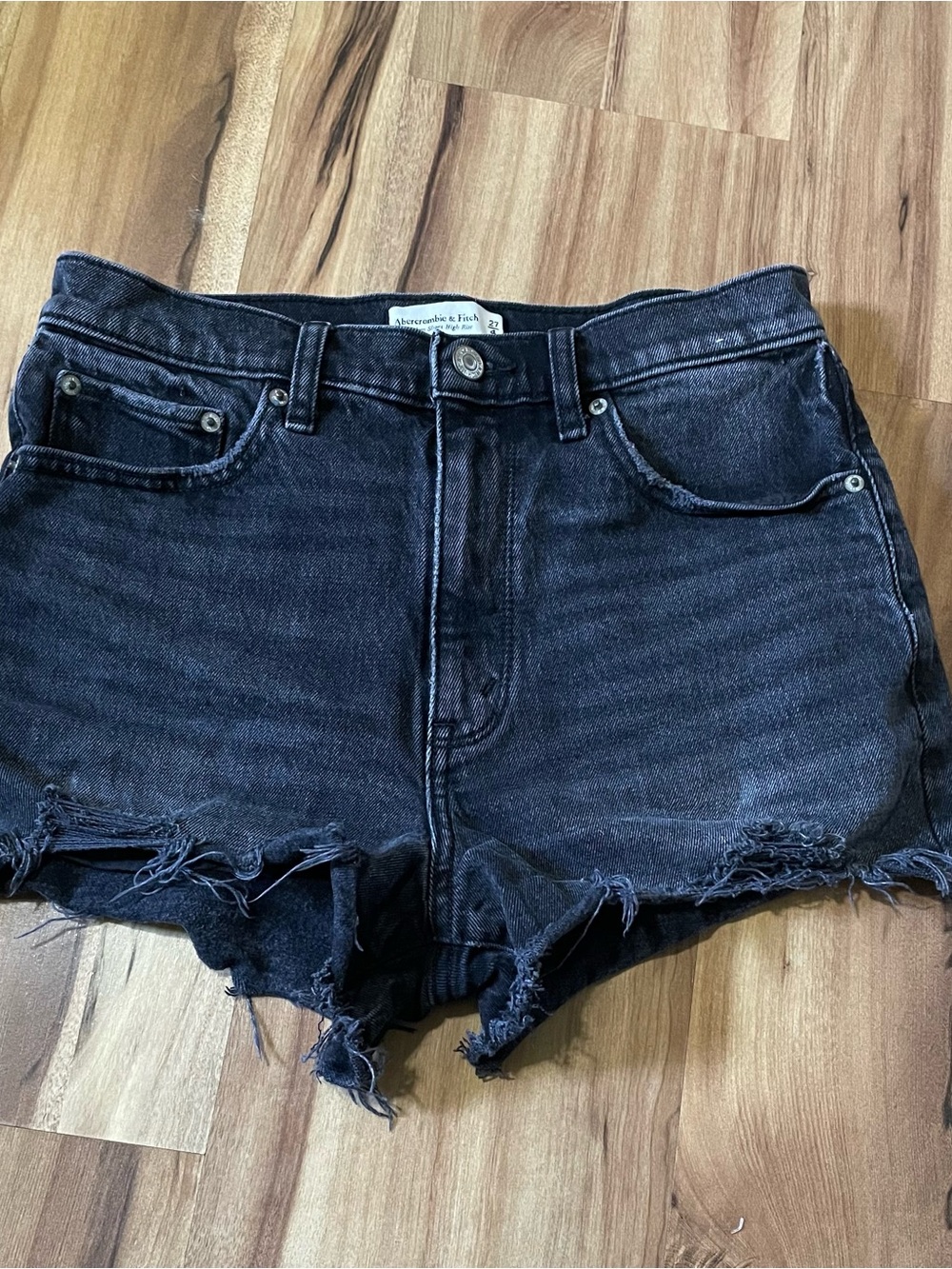 Abercrombie & Fitch High Rise Mom Shorts Black Distressed Raw Hem Size 4